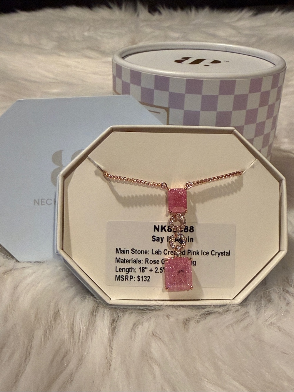 BOMB PARTY -Rose Gold Pink Crystal Pendant Necklace